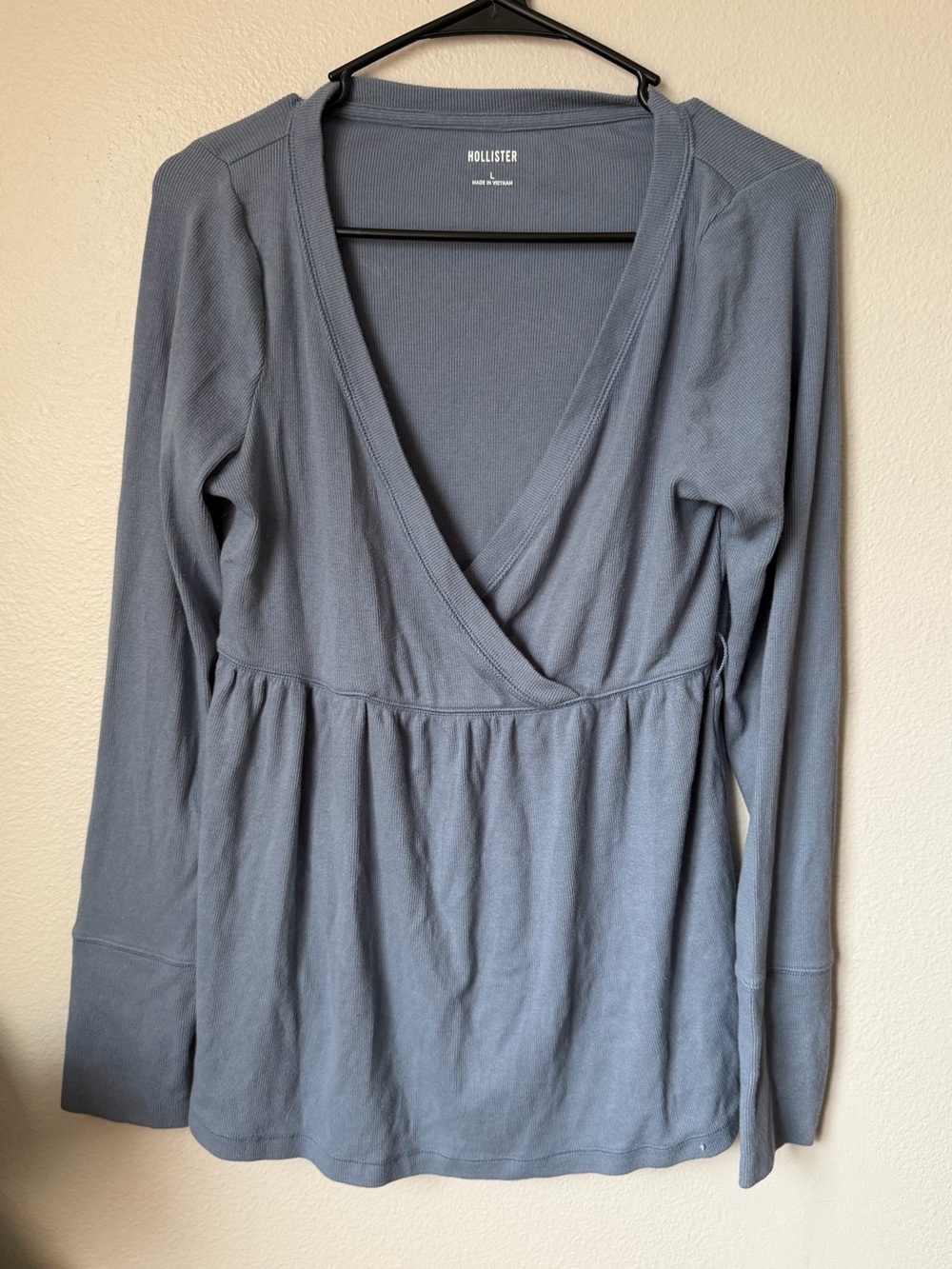 Hollister Women's Slate Blue Long-Sleeve Wrap Babydoll Top L Y2K Bella Swan